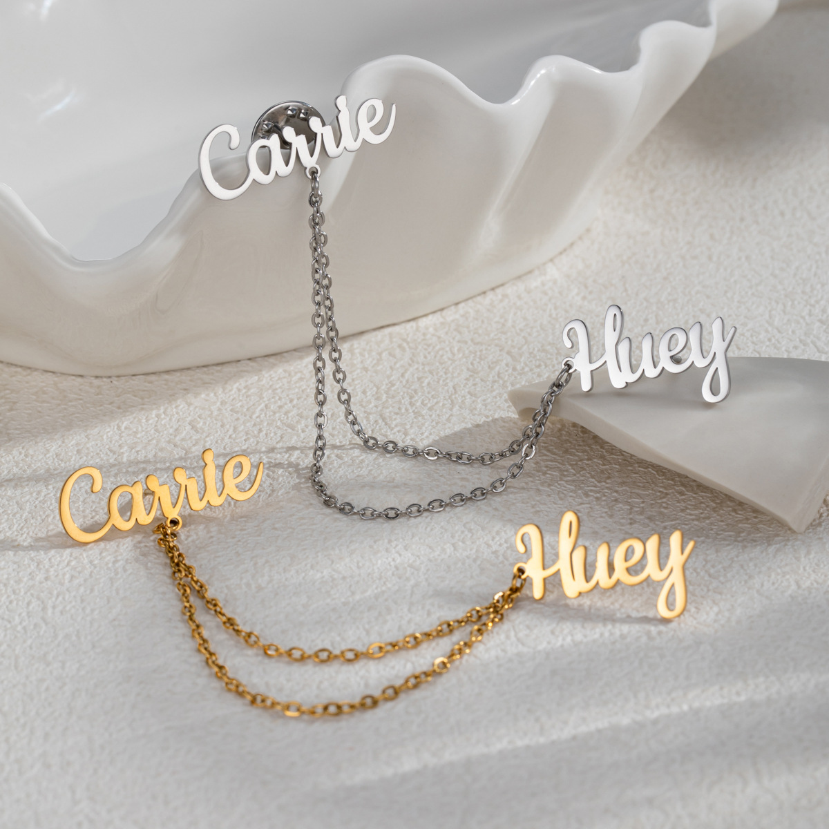 Women Accessories Name - Spilla Personalizzata con 2 Nomi Fai