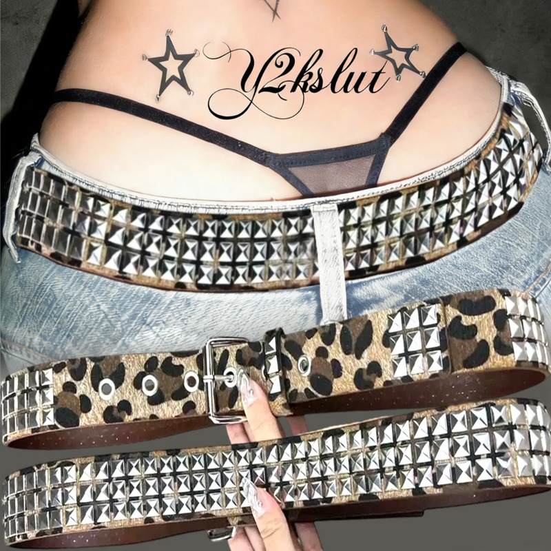 Women'S Jeans Accessories Chain - Cintura Y2K con Rivetti Leopardati, Catena